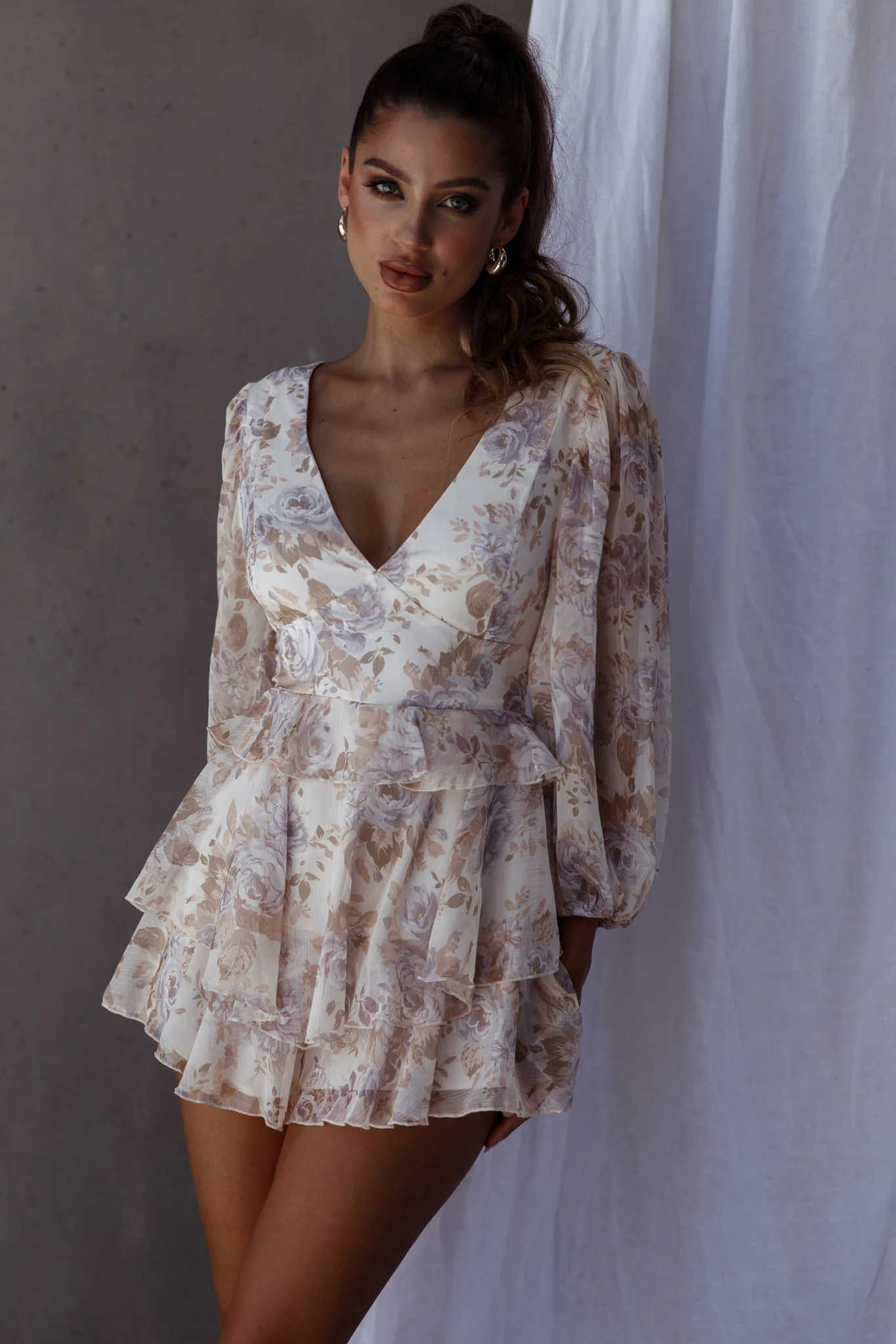 La Nena Frill Trim Flounce Romper Floral Cream - Image 7