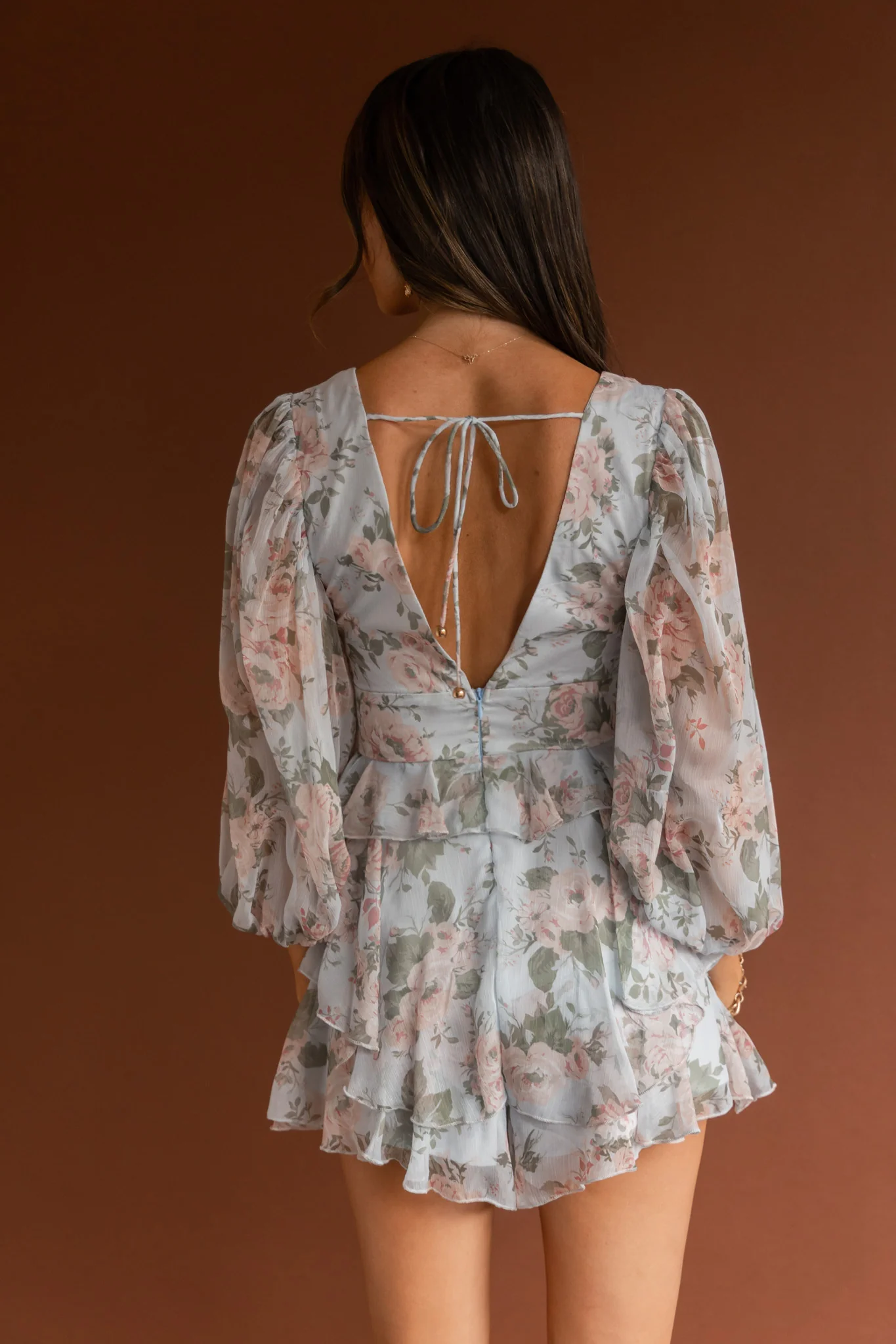La Nena Frill Trim Flounce Romper Floral Green - Image 2