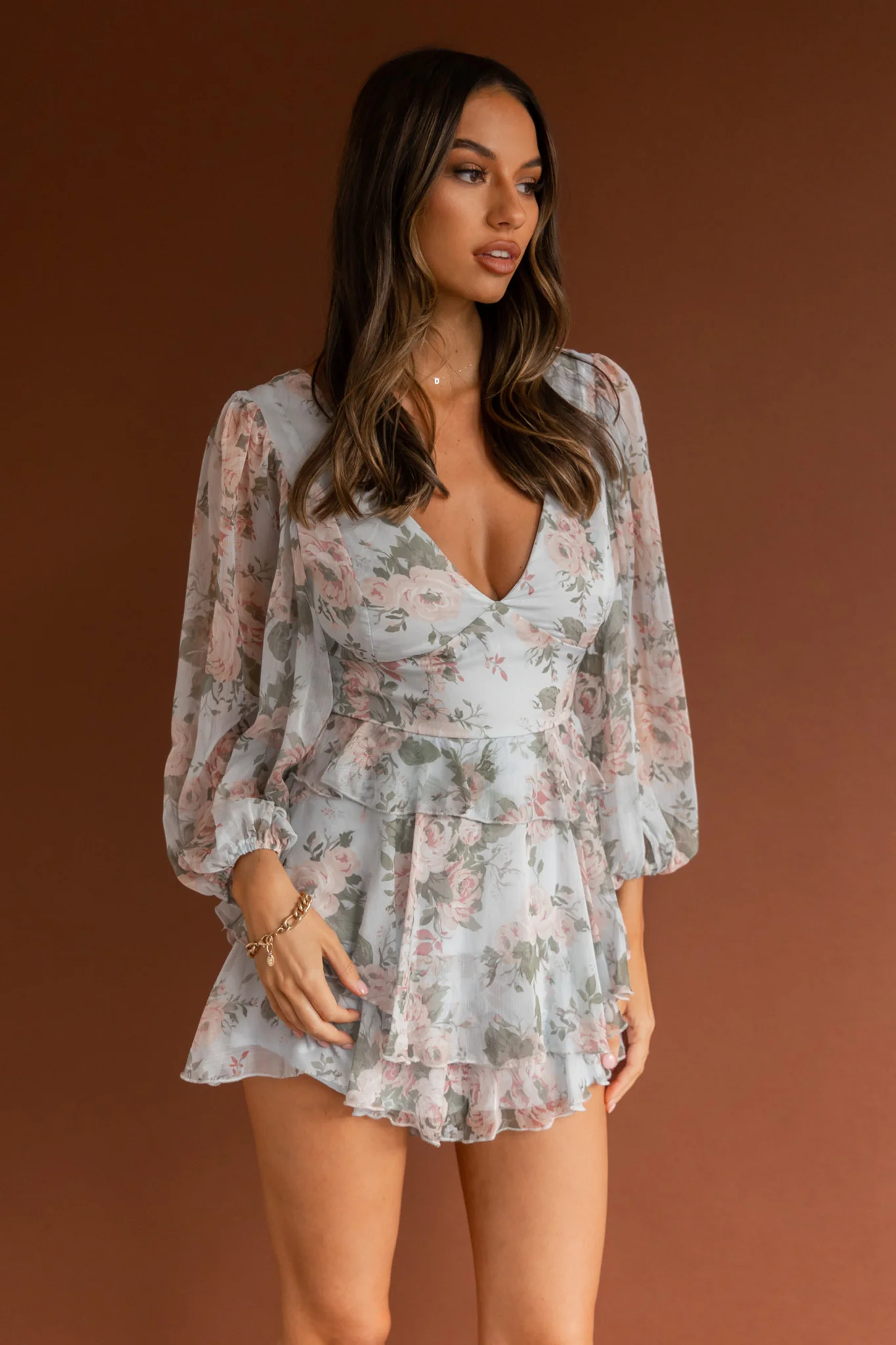La Nena Frill Trim Flounce Romper Floral Green - Image 6