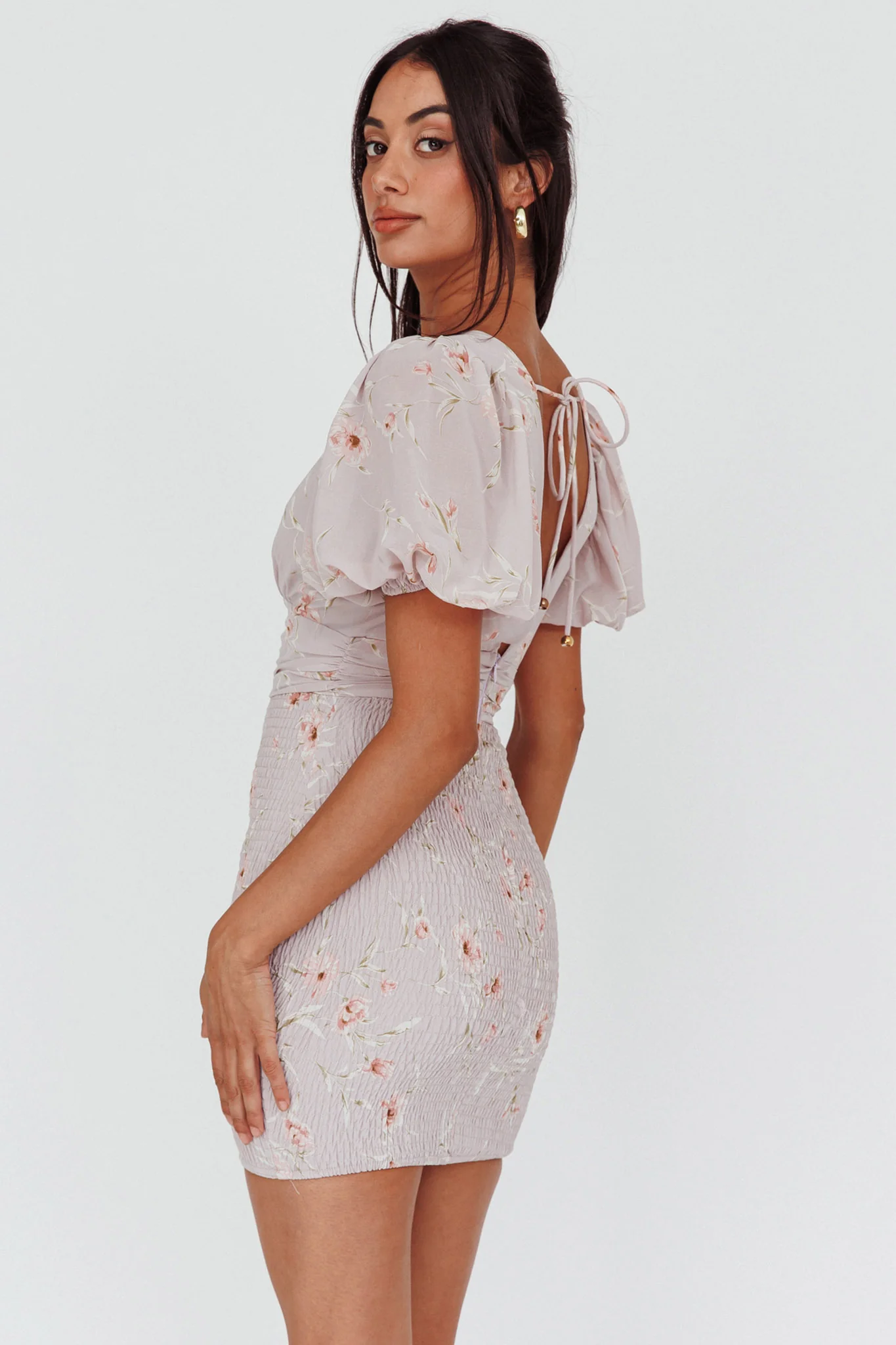 La Nena Shirred Mini Dress Floral Blush - Image 2