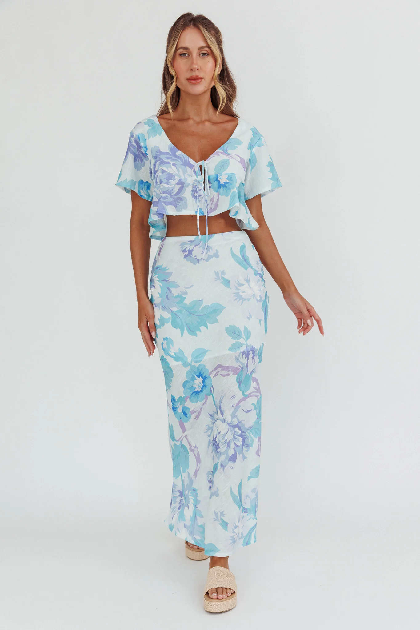 La Vie Floral Maxi Skirt Floral Blue - Image 2