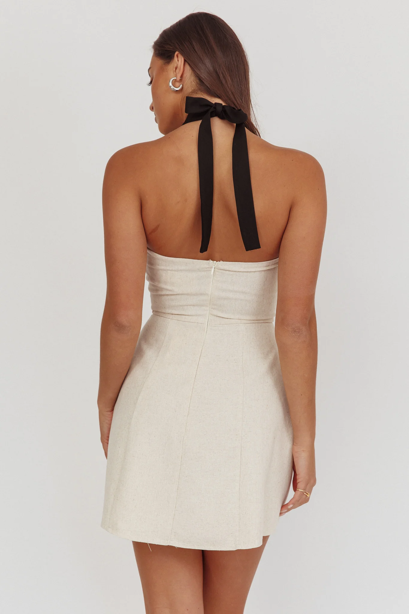 Lady Bow Halterneck Mini Dress Oat - Image 2