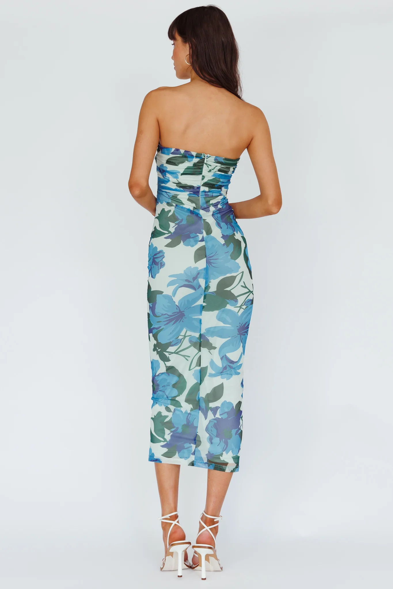 Lahita Strapless Midi Dress Floral Blue - Image 2