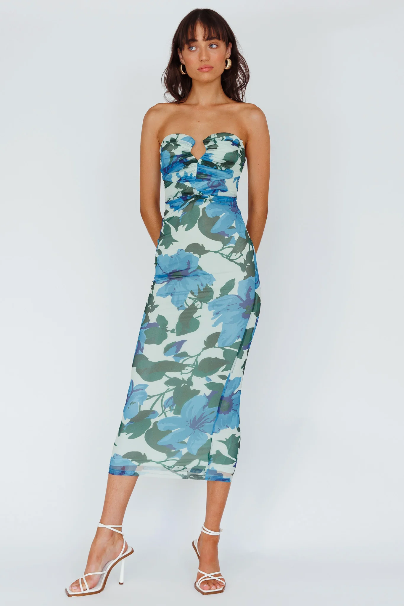 Lahita Strapless Midi Dress Floral Blue - Image 5