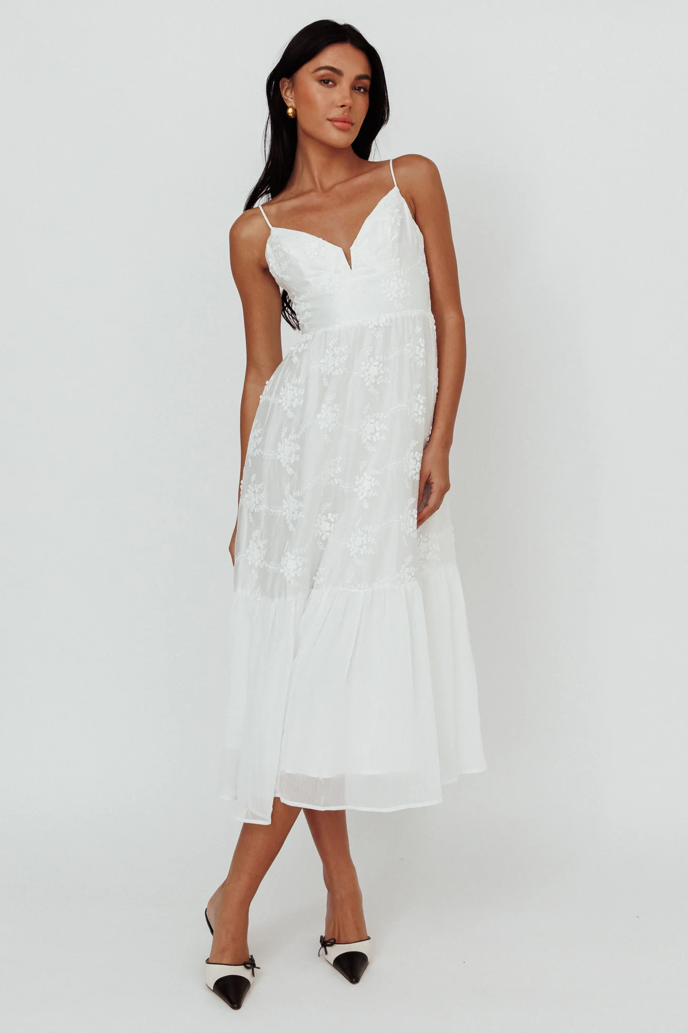 Lake Como Floral Embroidered Midi Dress White - Image 3