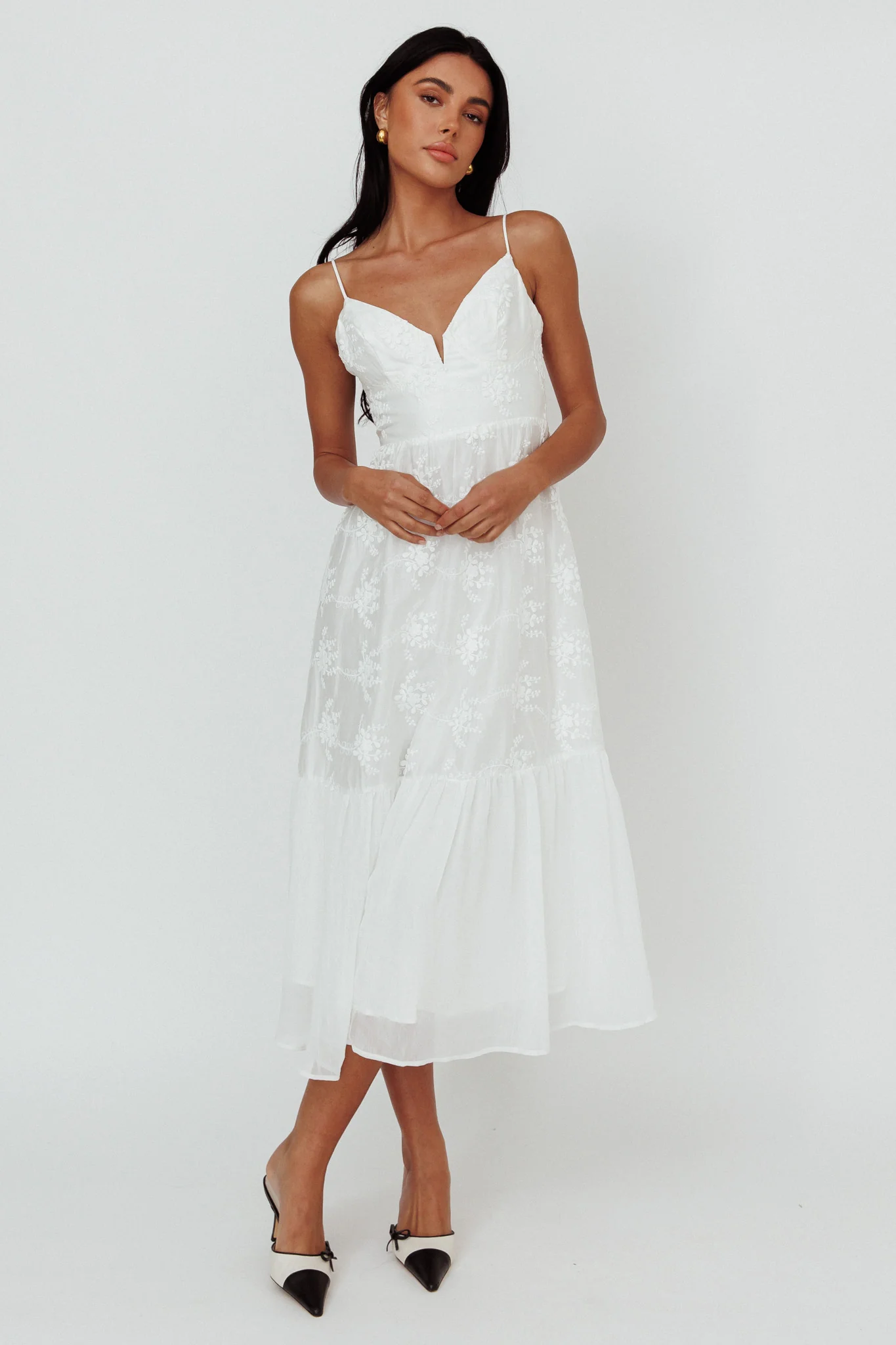Lake Como Floral Embroidered Midi Dress White - Image 4