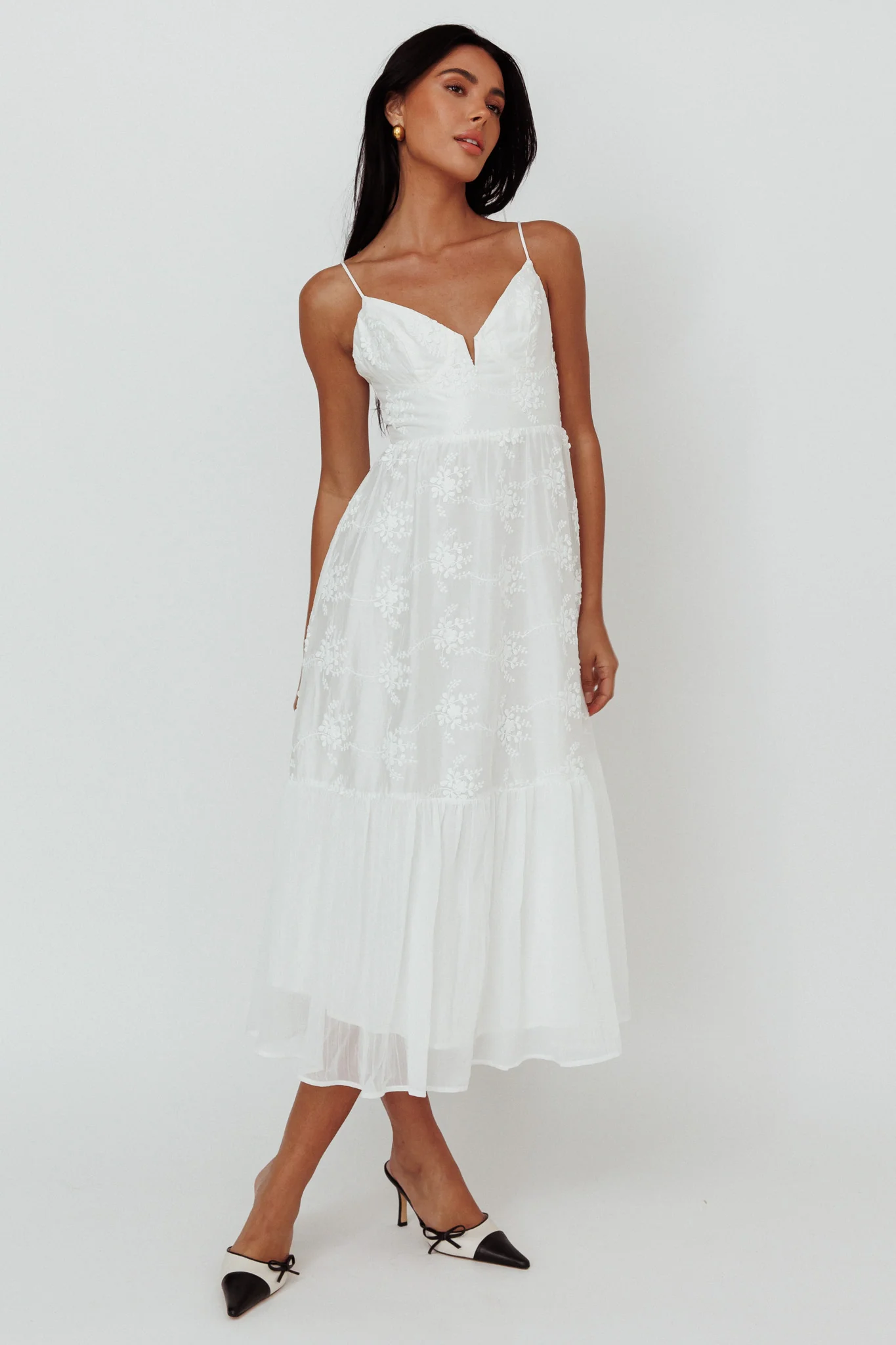 Lake Como Floral Embroidered Midi Dress White - Image 5