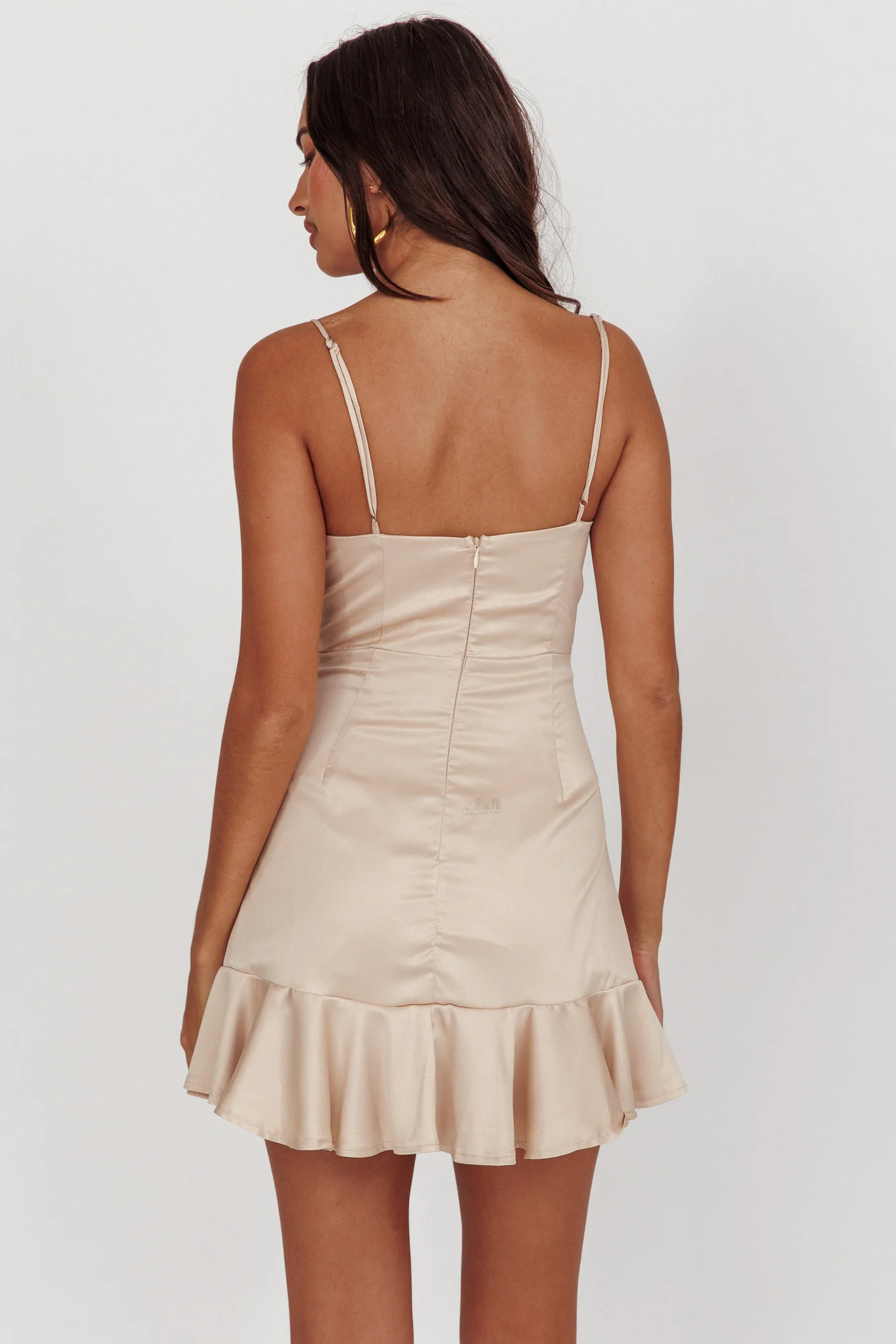 Lake Como Ruffle Hem Mini Dress Champagne - Image 2