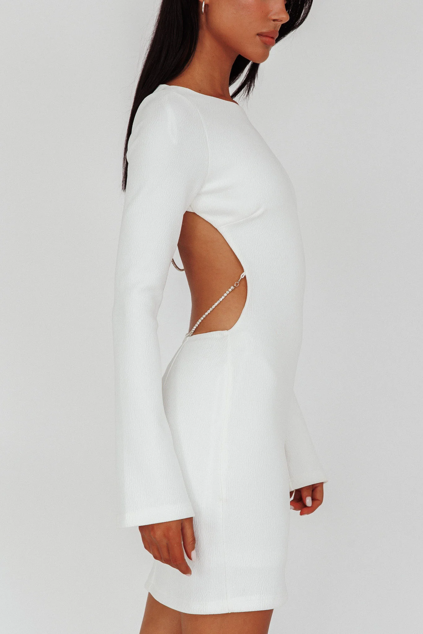 Lakshmi Long Sleeve Open Back Mini Dress White - Image 4