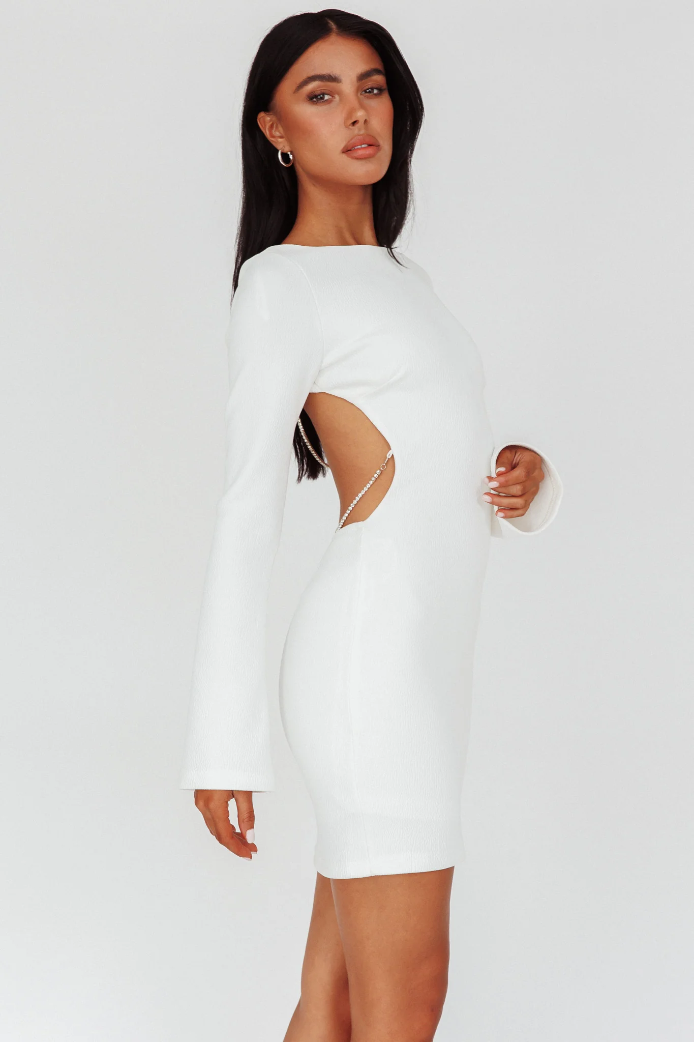 Lakshmi Long Sleeve Open Back Mini Dress White - Image 6