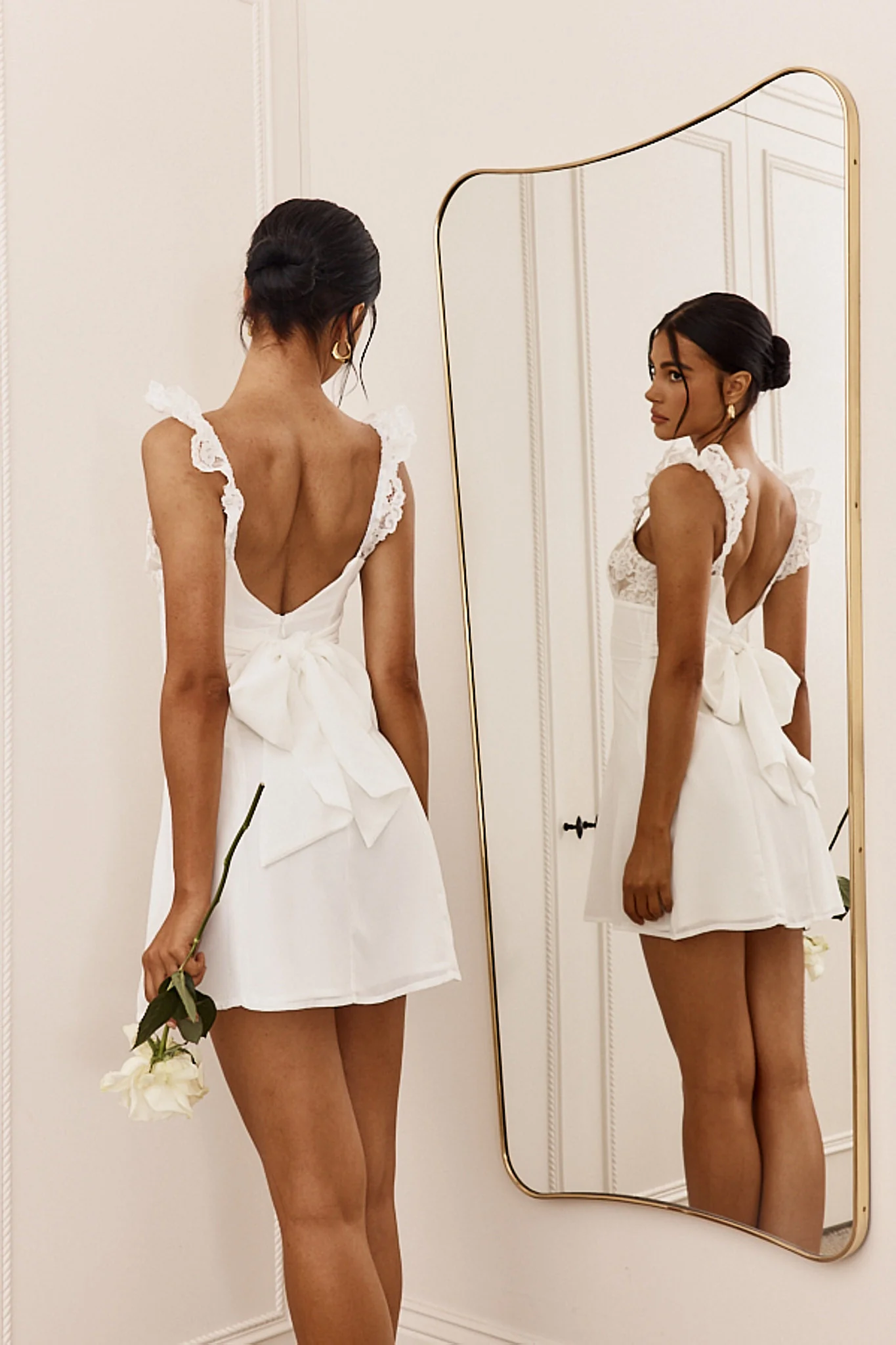 Lakyn Lace Bust Tied Back Mini Dress Ivory - Image 6