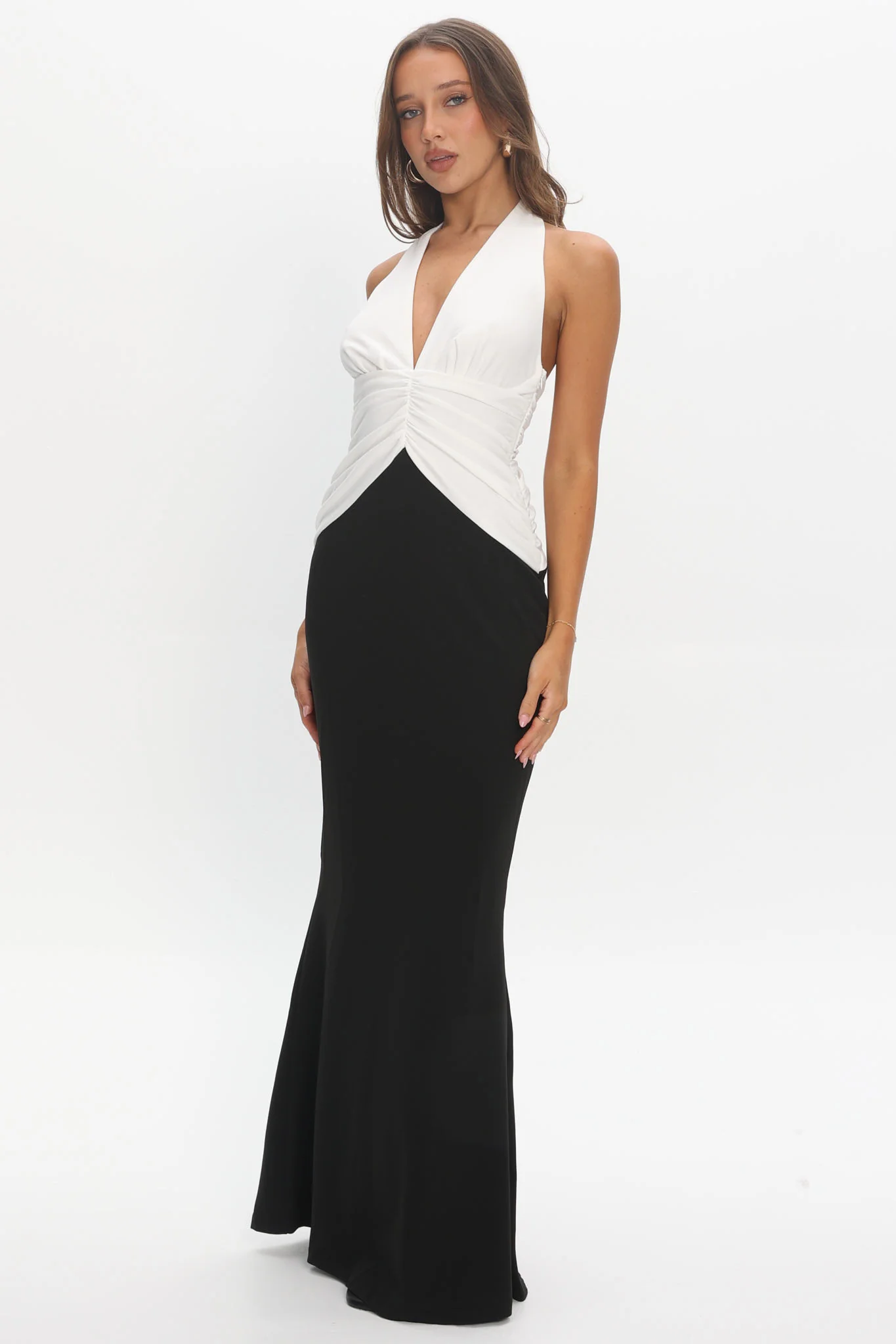 Lala Gathered Waist Maxi Dress White/Black - Image 2