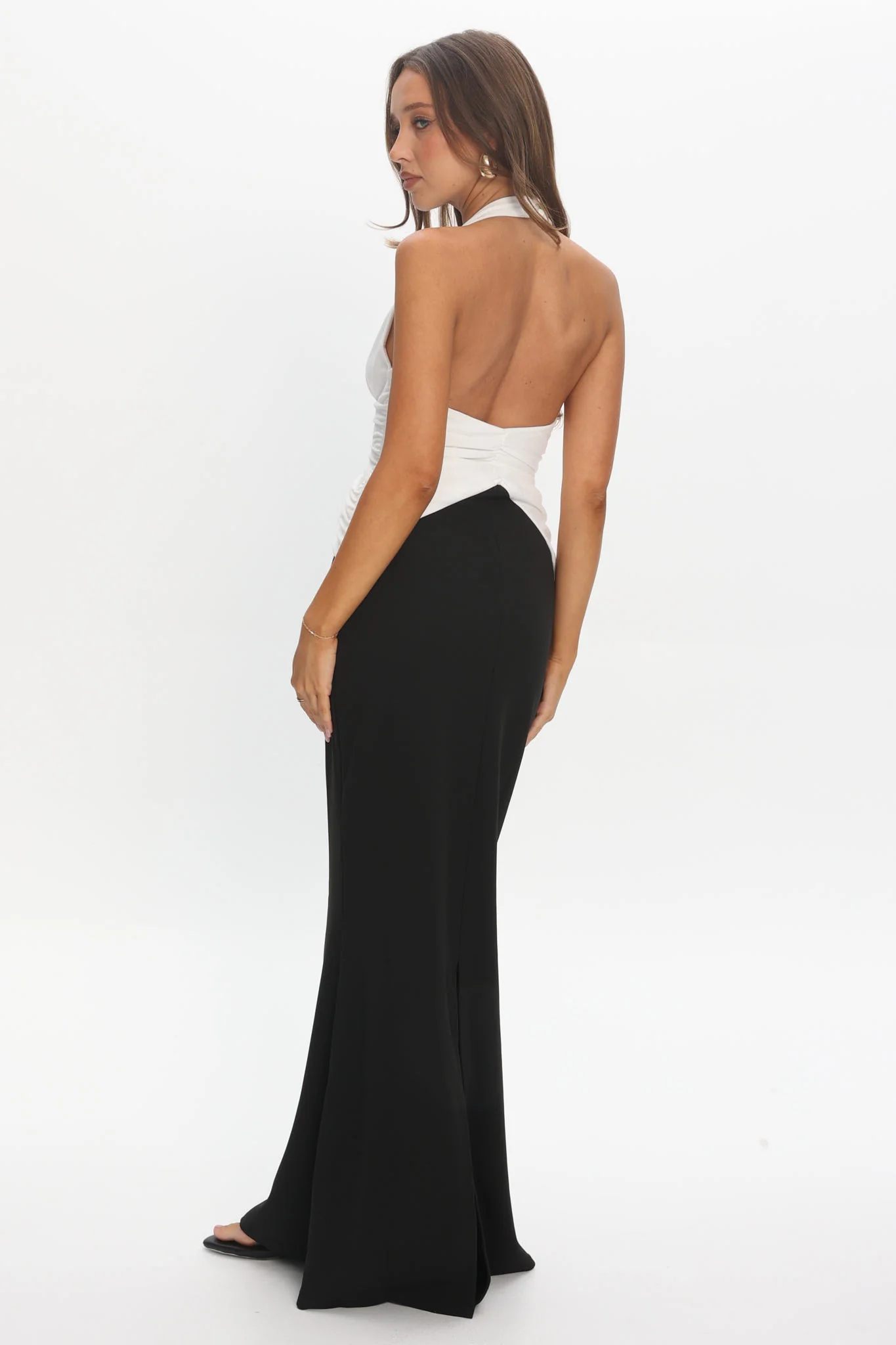 Lala Gathered Waist Maxi Dress White/Black - Image 3