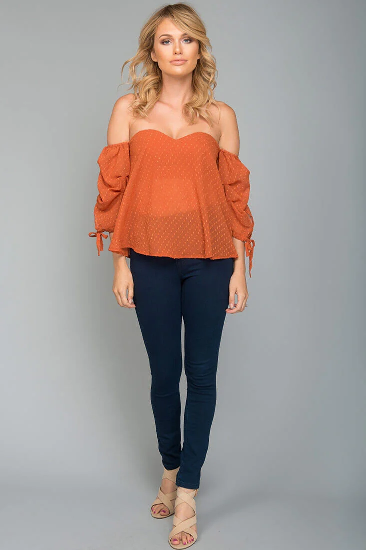 Lana Heart Shaped Off the Shoulder Top Rust - Image 2