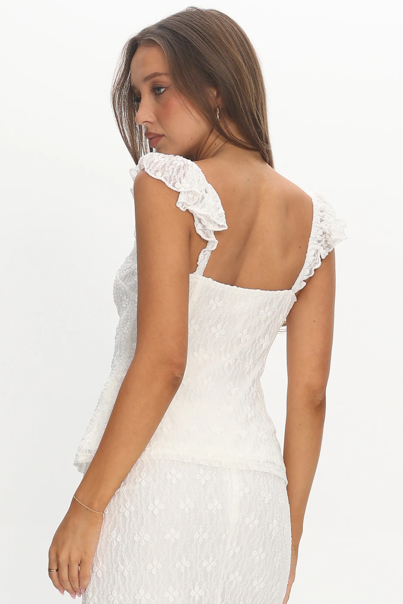 Landrea Tied Front Lace Top White - Image 3