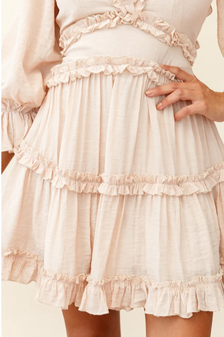 Laney Cutout Back Balloon Sleeve Dress Beige - Image 7
