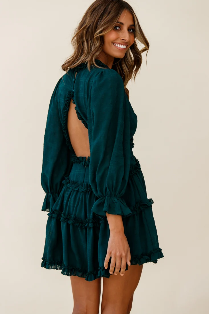 Laney Cutout Back Balloon Sleeve Dress Forest Green - Image 4