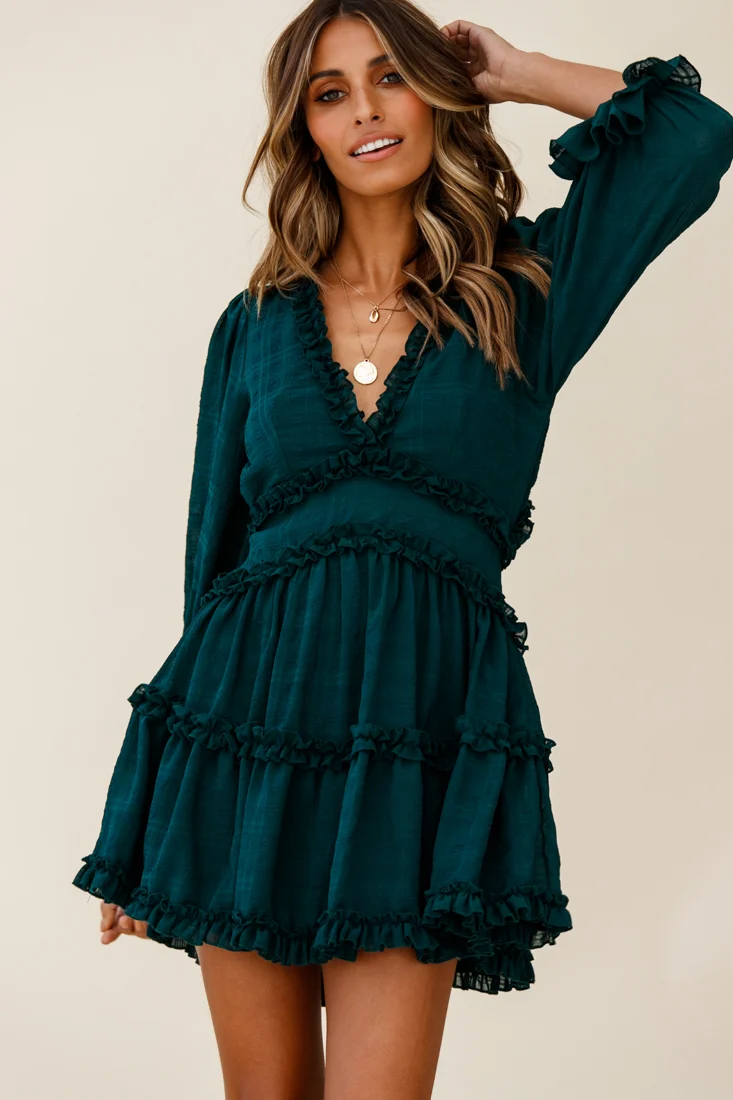 Laney Cutout Back Balloon Sleeve Dress Forest Green - Image 7