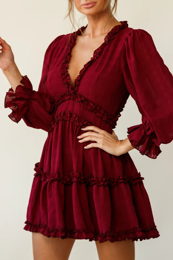 Laney Cutout Back Balloon Sleeve Dress Plum - Image 6