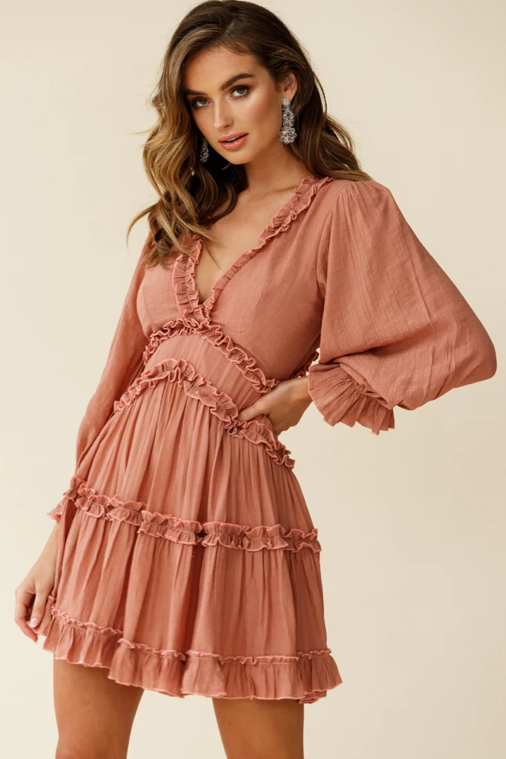 Laney Cutout Back Balloon Sleeve Dress Rose - Image 3