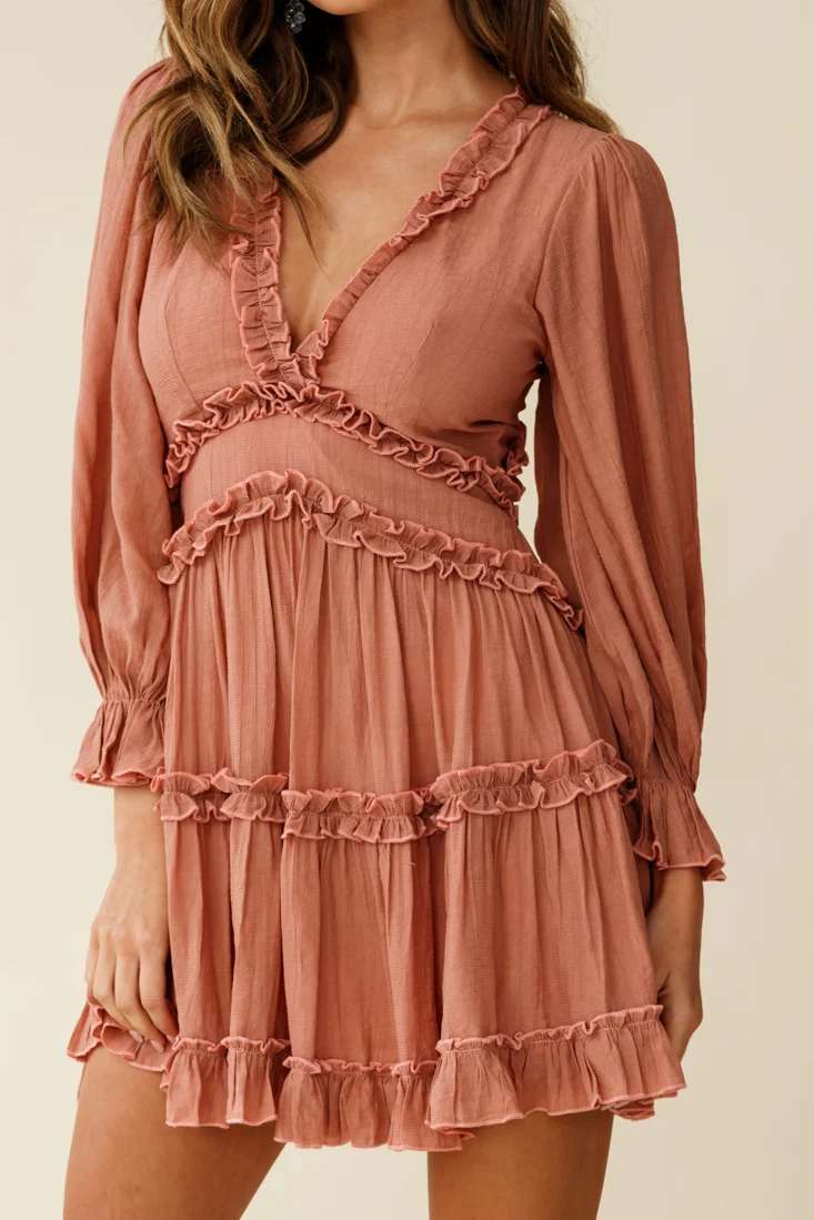 Laney Cutout Back Balloon Sleeve Dress Rose - Image 7