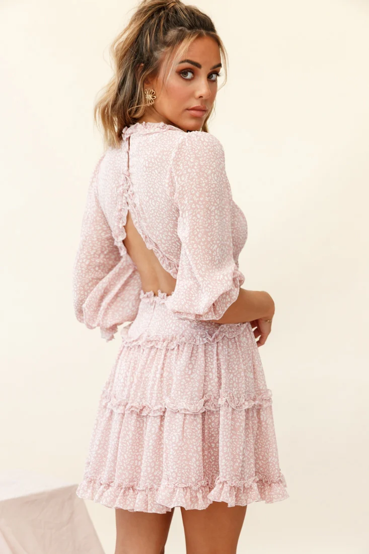 Laney Cutout Back Balloon Sleeve Dress Speckle Print Pink - Image 3
