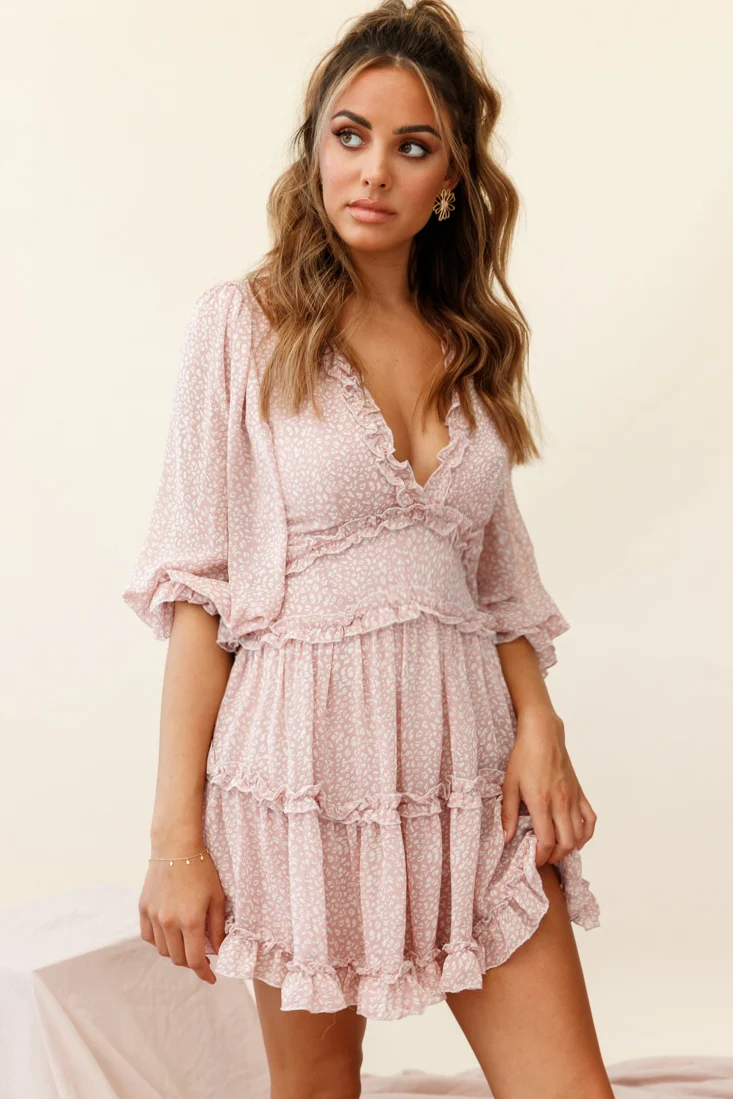 Laney Cutout Back Balloon Sleeve Dress Speckle Print Pink - Image 5