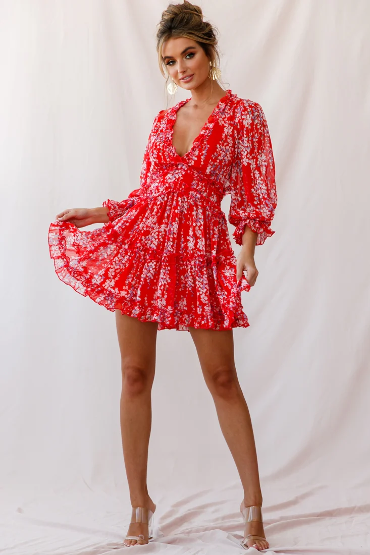 Laney Cutout Back Ruffle Detail Floral Dress Red - Image 8