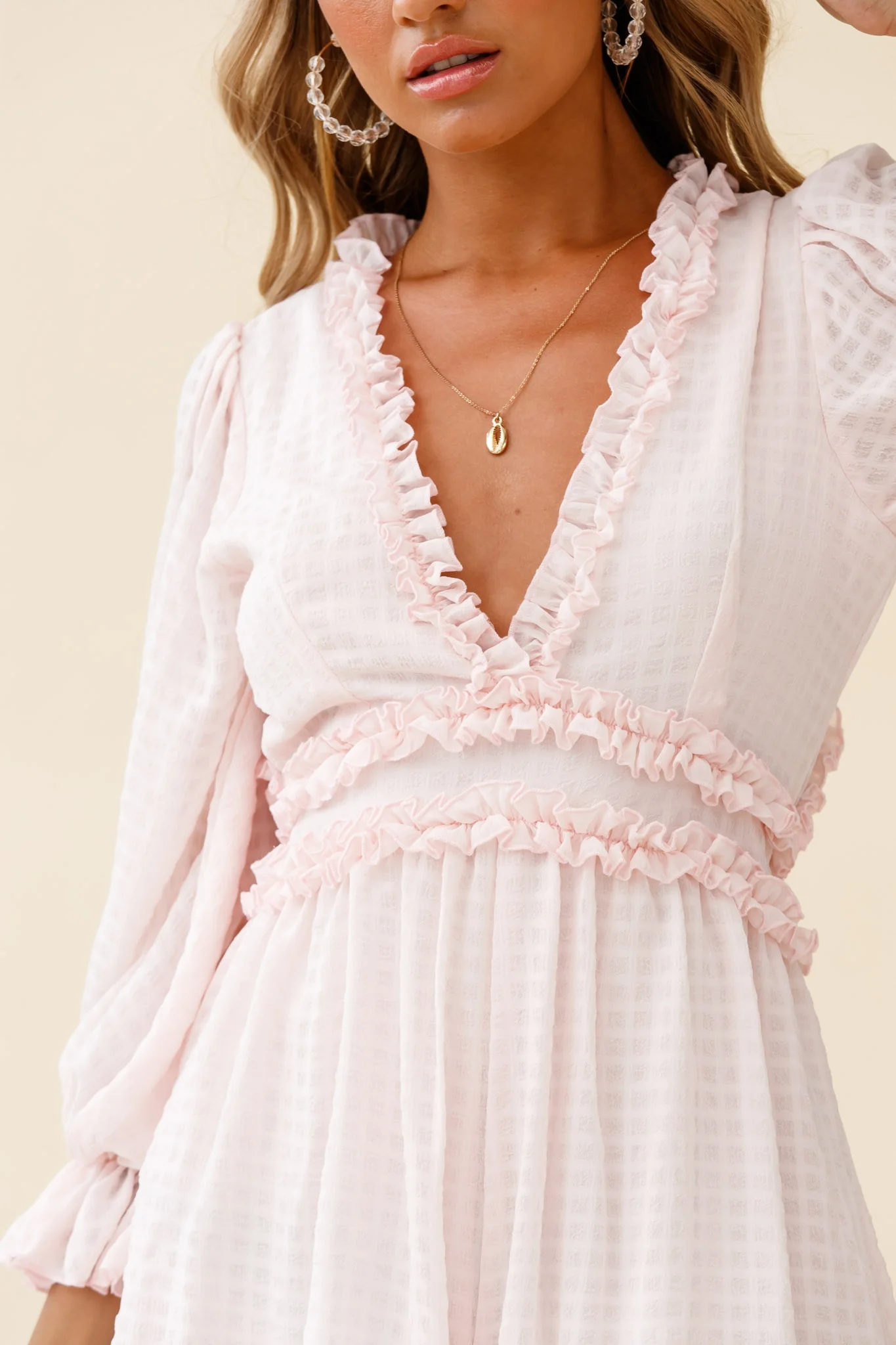 Laney Long Sleeve Frill Trim Romper Baby Pink - Image 4