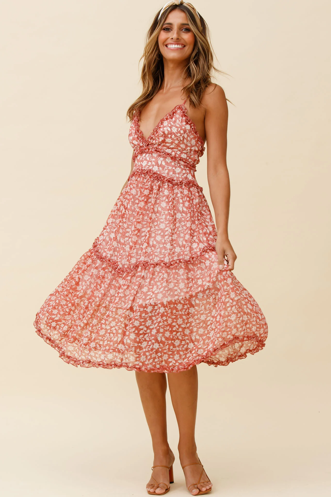 Laney Low Back Cami Strap Midi Dress Floral Print Rose - Image 3