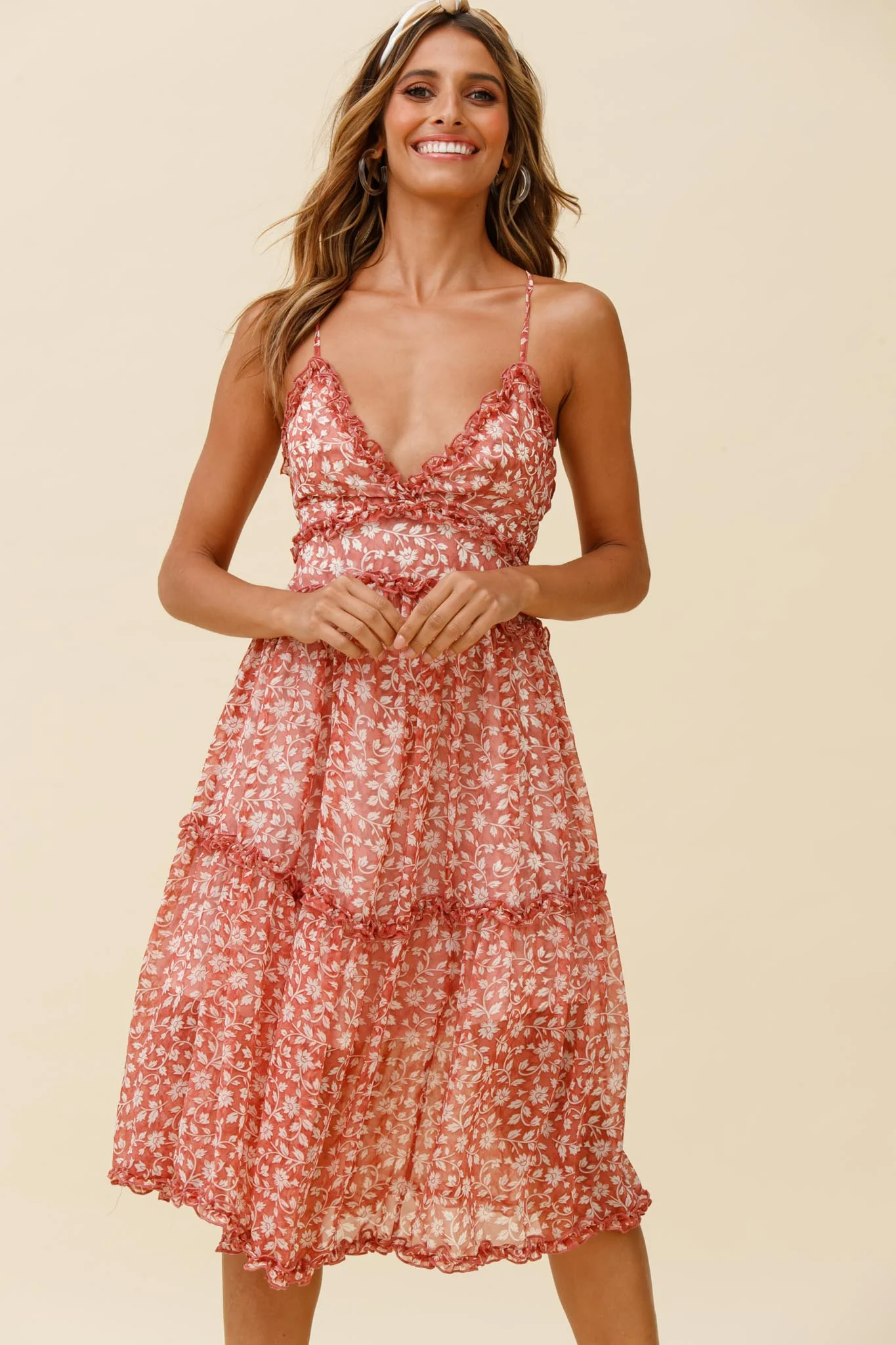 Laney Low Back Cami Strap Midi Dress Floral Print Rose - Image 6