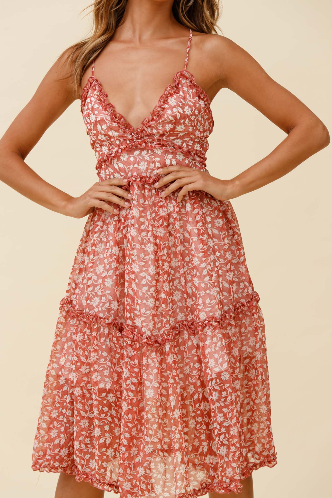 Laney Low Back Cami Strap Midi Dress Floral Print Rose - Image 7