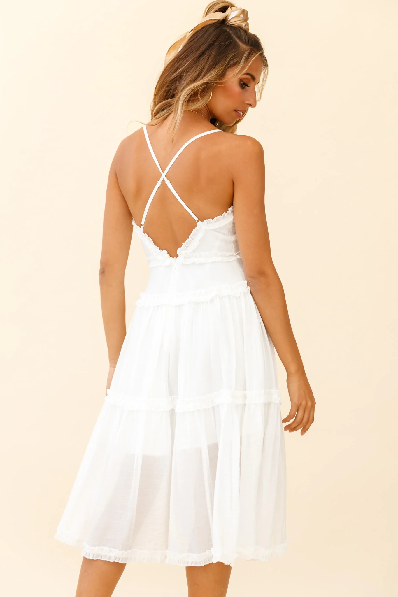 Laney Low Back Cami Strap Midi Dress White - Image 6