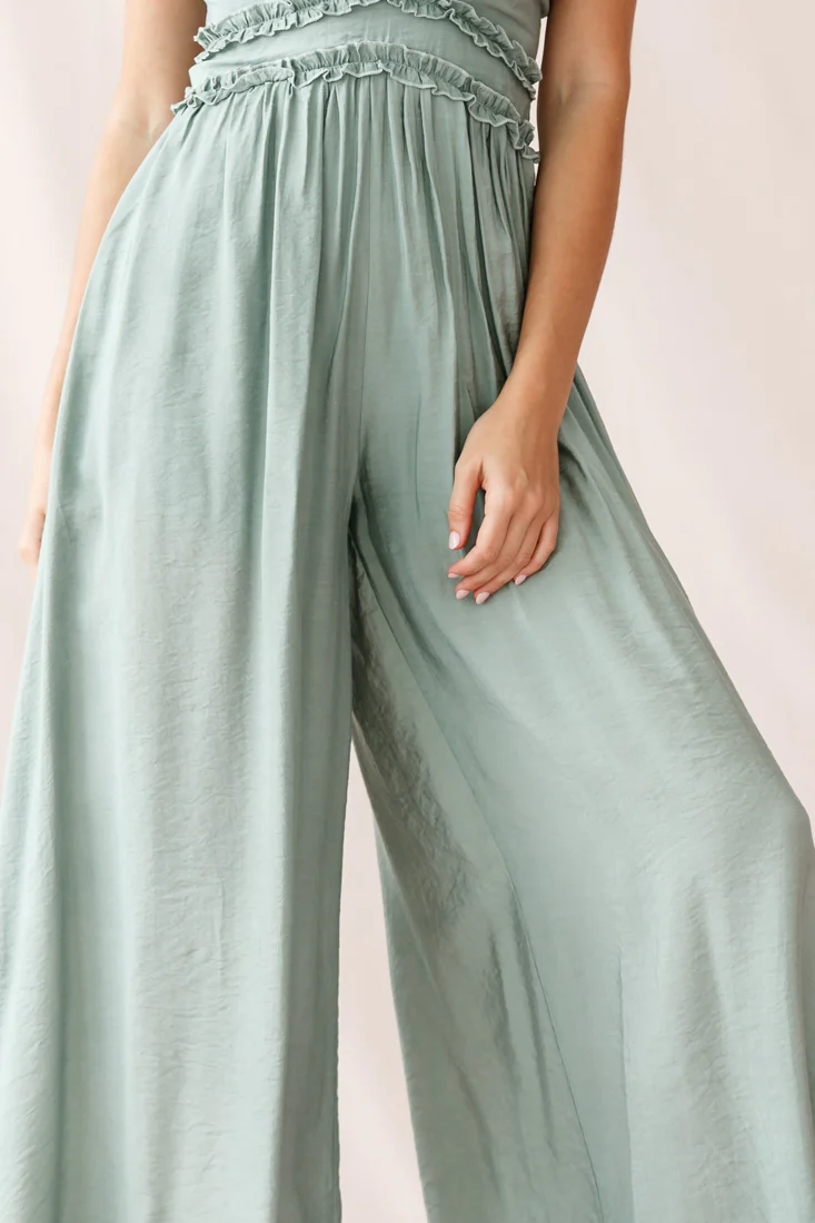 Laney Wide Leg Ruffle Detail Jumpsuit Olive - Image 4