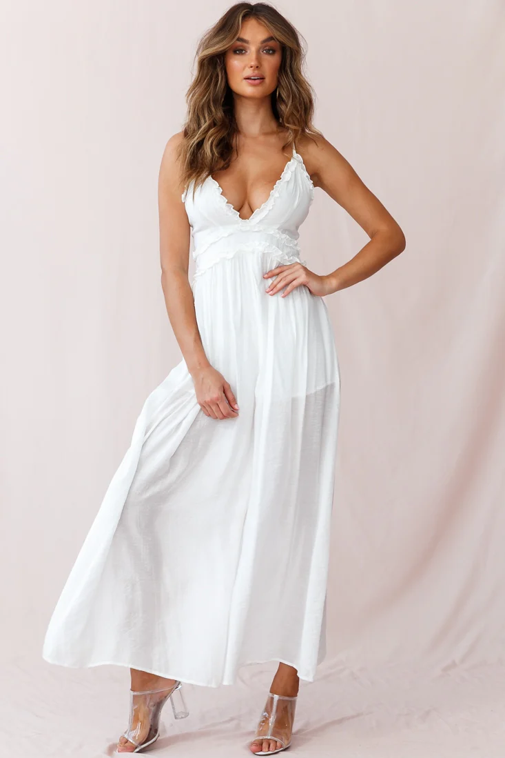 Laney Wide Leg Ruffle Detail Jumpsuit White - Image 2