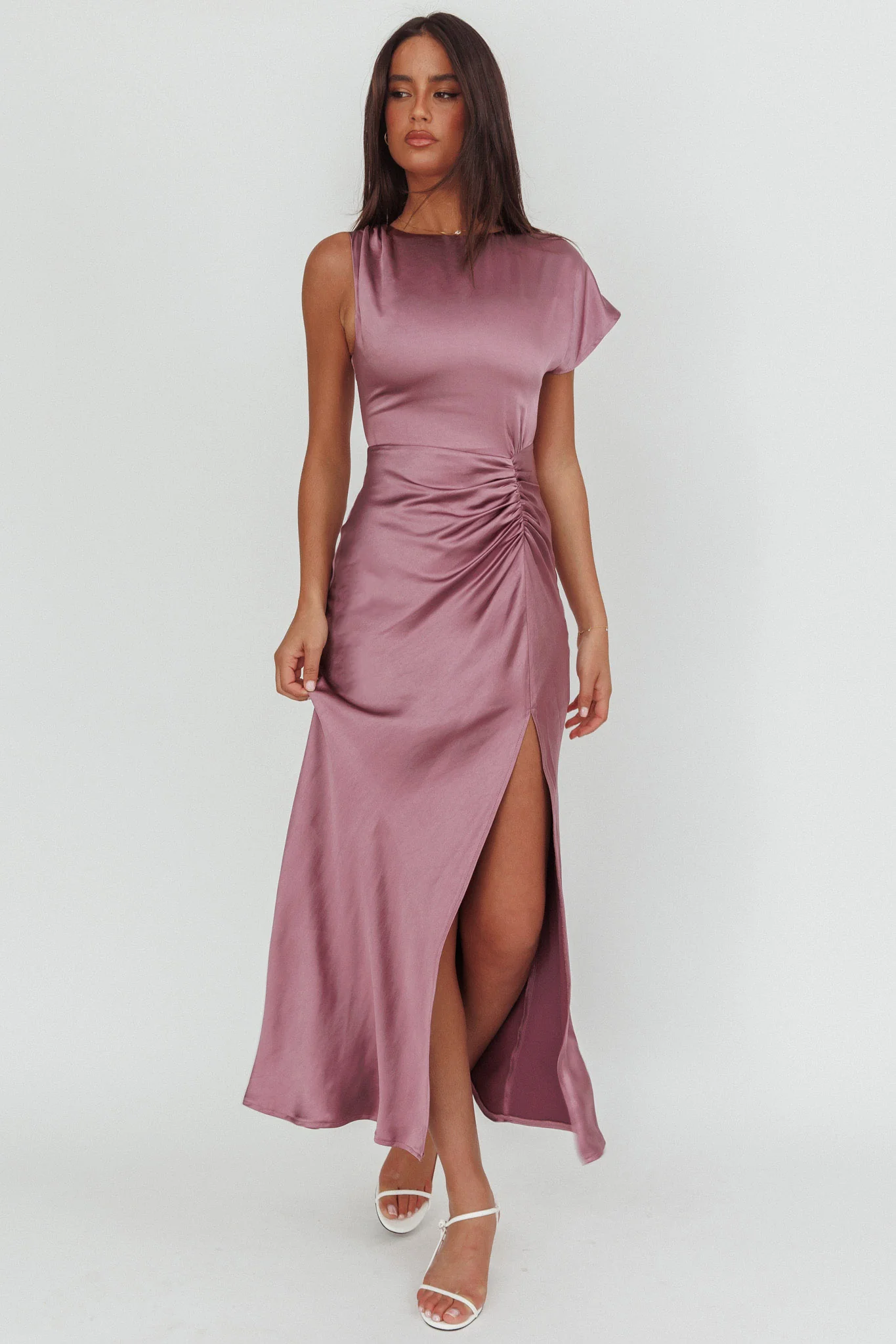 Larelle One-Sleeve Front Split Maxi Dress Grape - Image 4