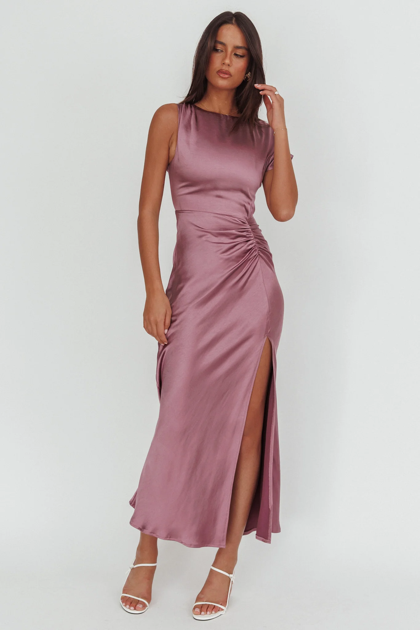 Larelle One-Sleeve Front Split Maxi Dress Grape - Image 5