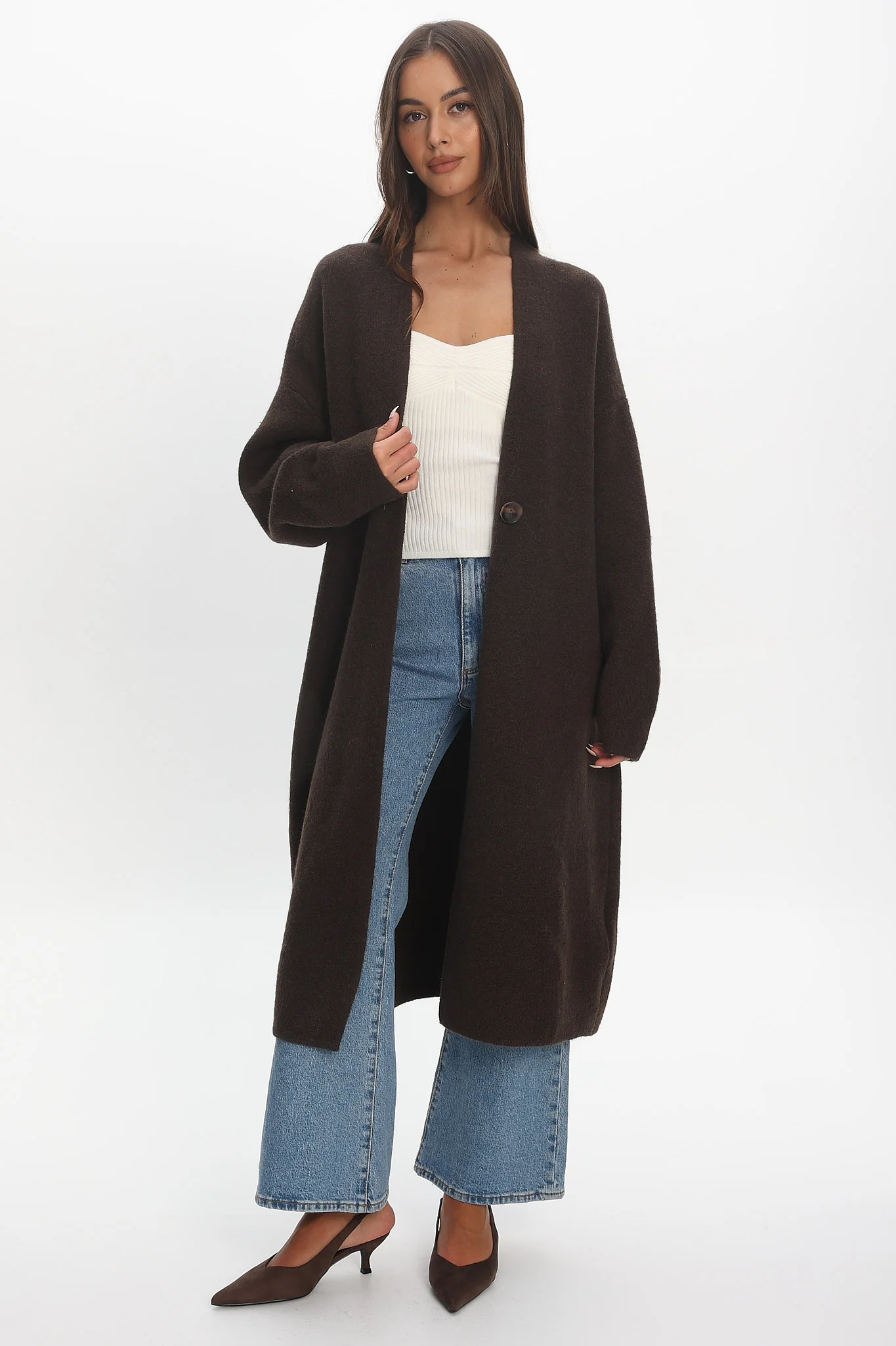 Last Light Longline Oversized Coat Chocolate - Image 2