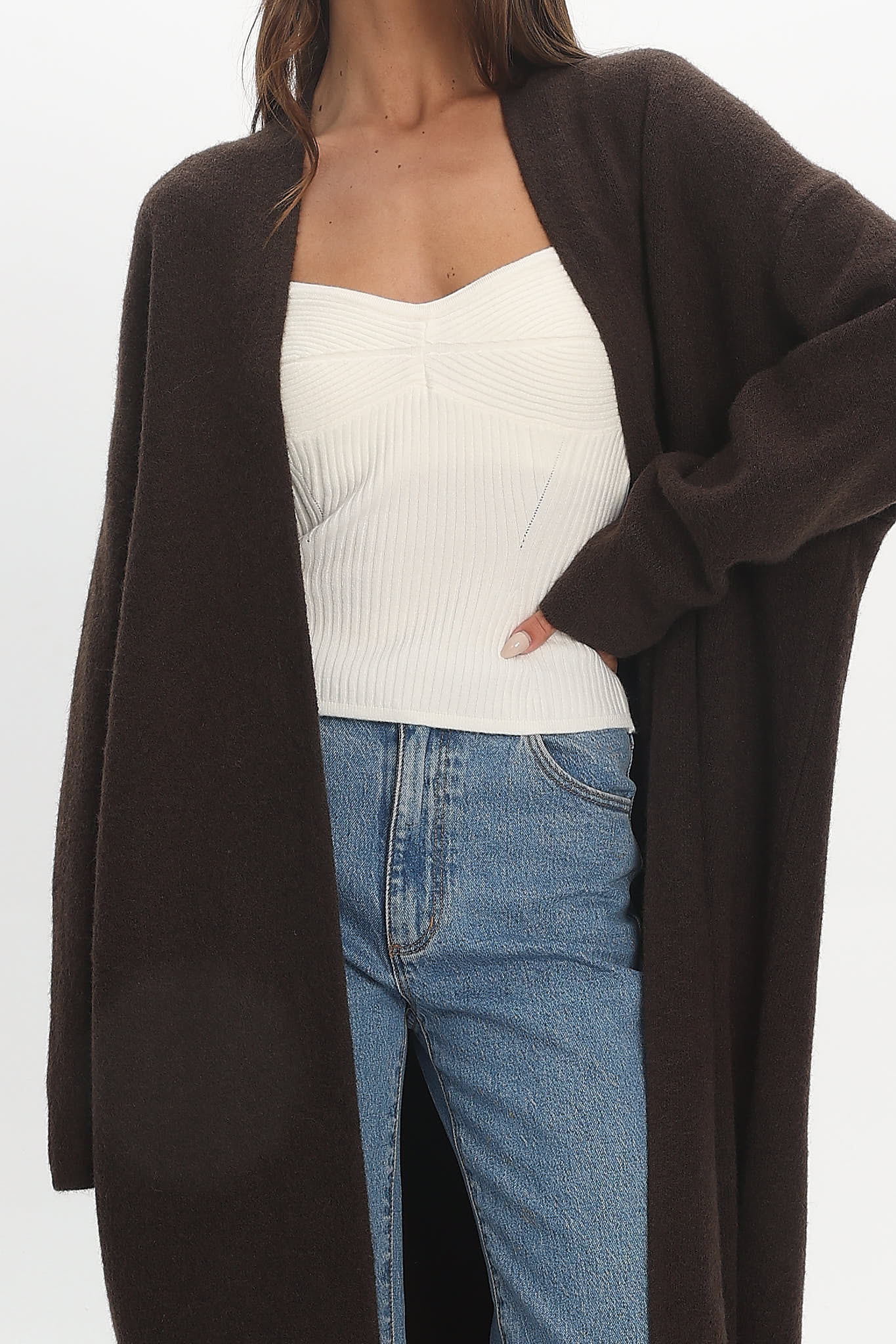 Last Light Longline Oversized Coat Chocolate - Image 4