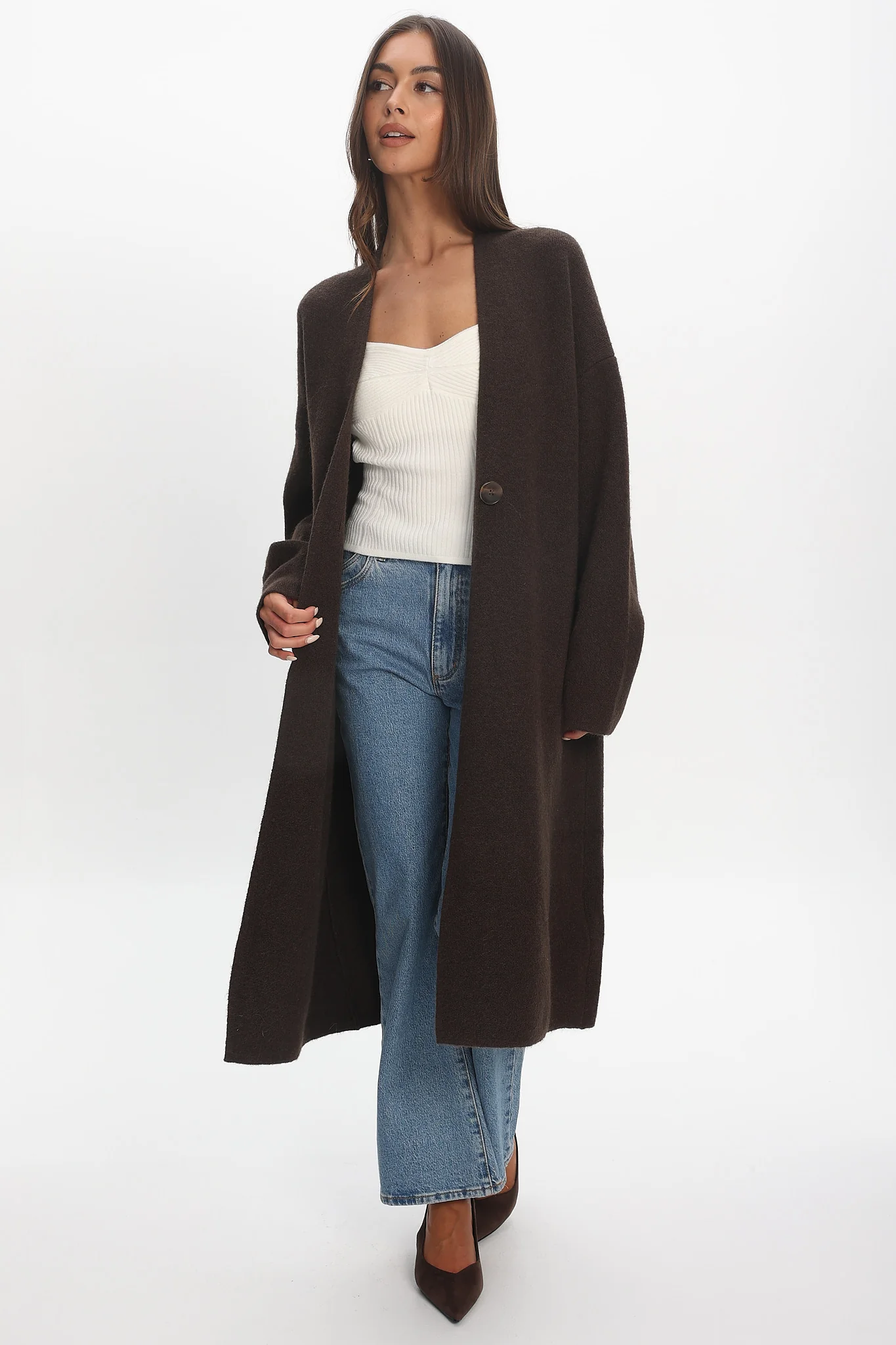 Last Light Longline Oversized Coat Chocolate - Image 5