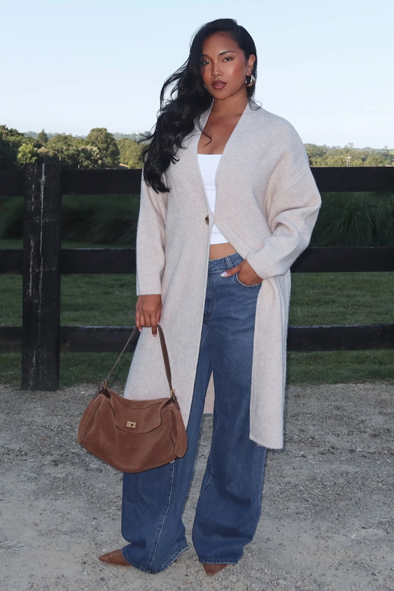 Last Light Longline Oversized Coat Oat - Image 2