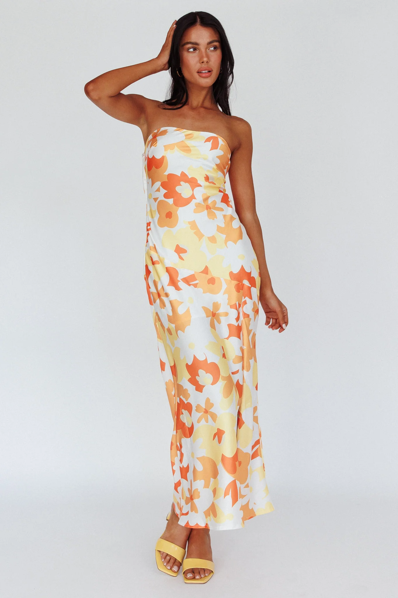 Latisha Strappy Cowl Back Midi Dress Floral Orange - Image 3