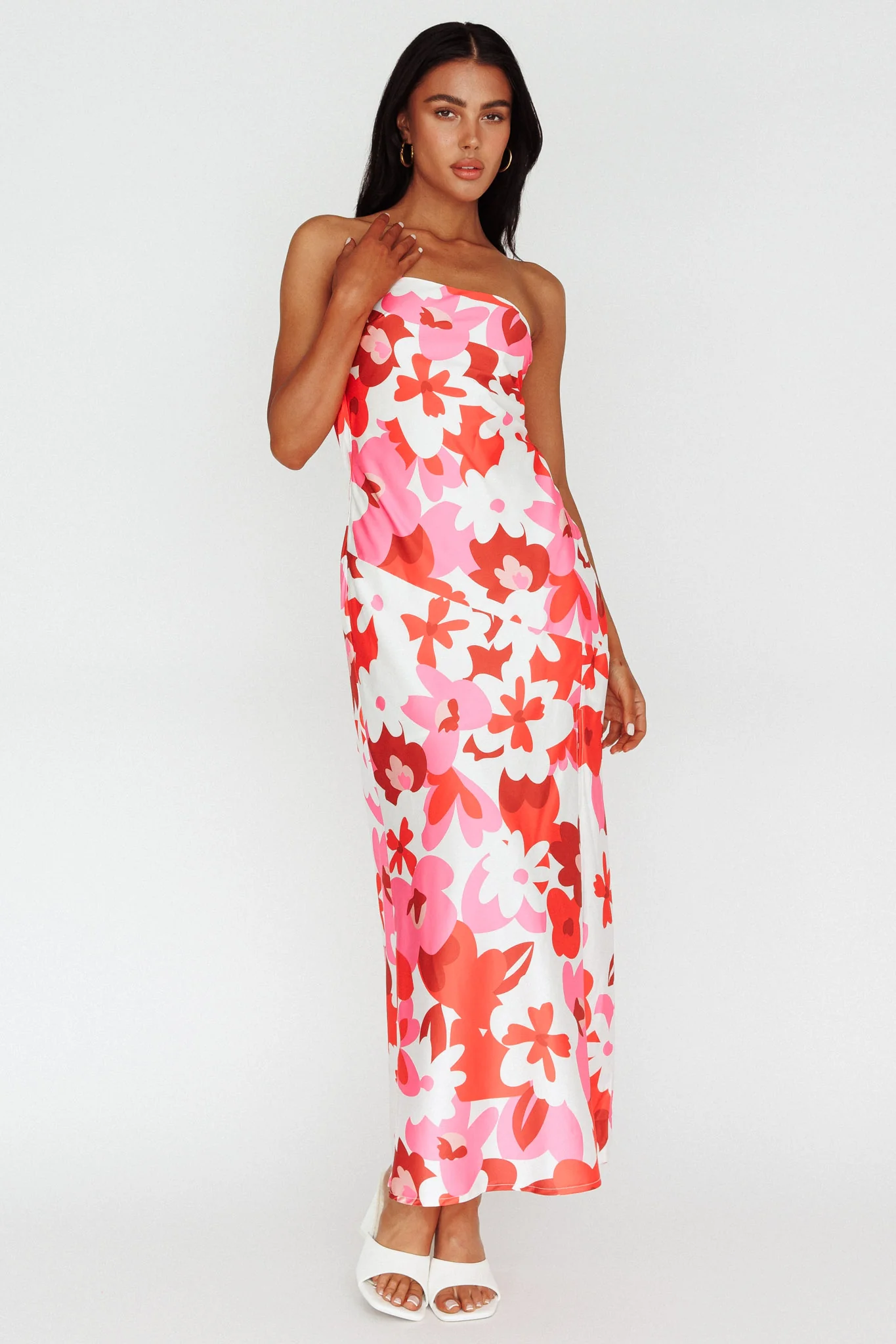 Latisha Strappy Cowl Back Midi Dress Floral Red - Image 2