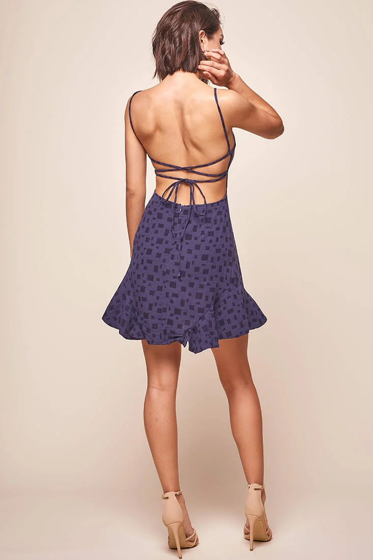 Laura Strappy Back Geometric Dress Navy - Image 4