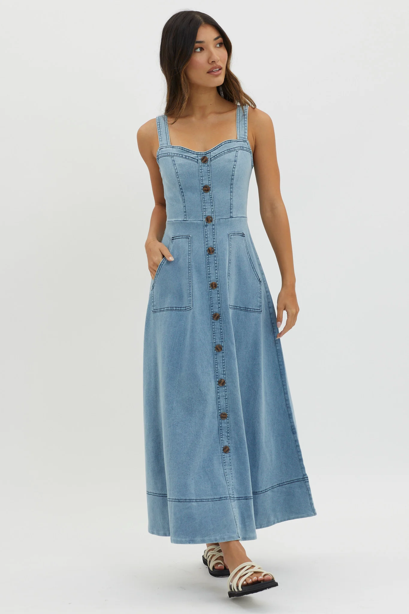 Laureen Pocket Maxi Dress Denim Blue - Image 3