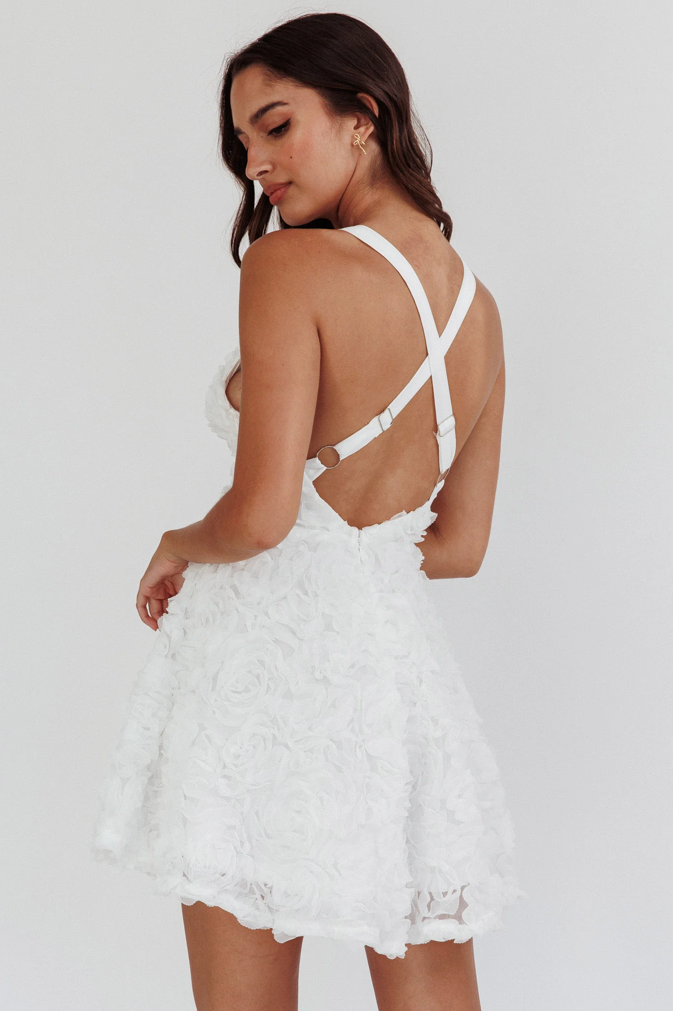 Lavalle Criss-Cross Embellished Mini Dress White - Image 2