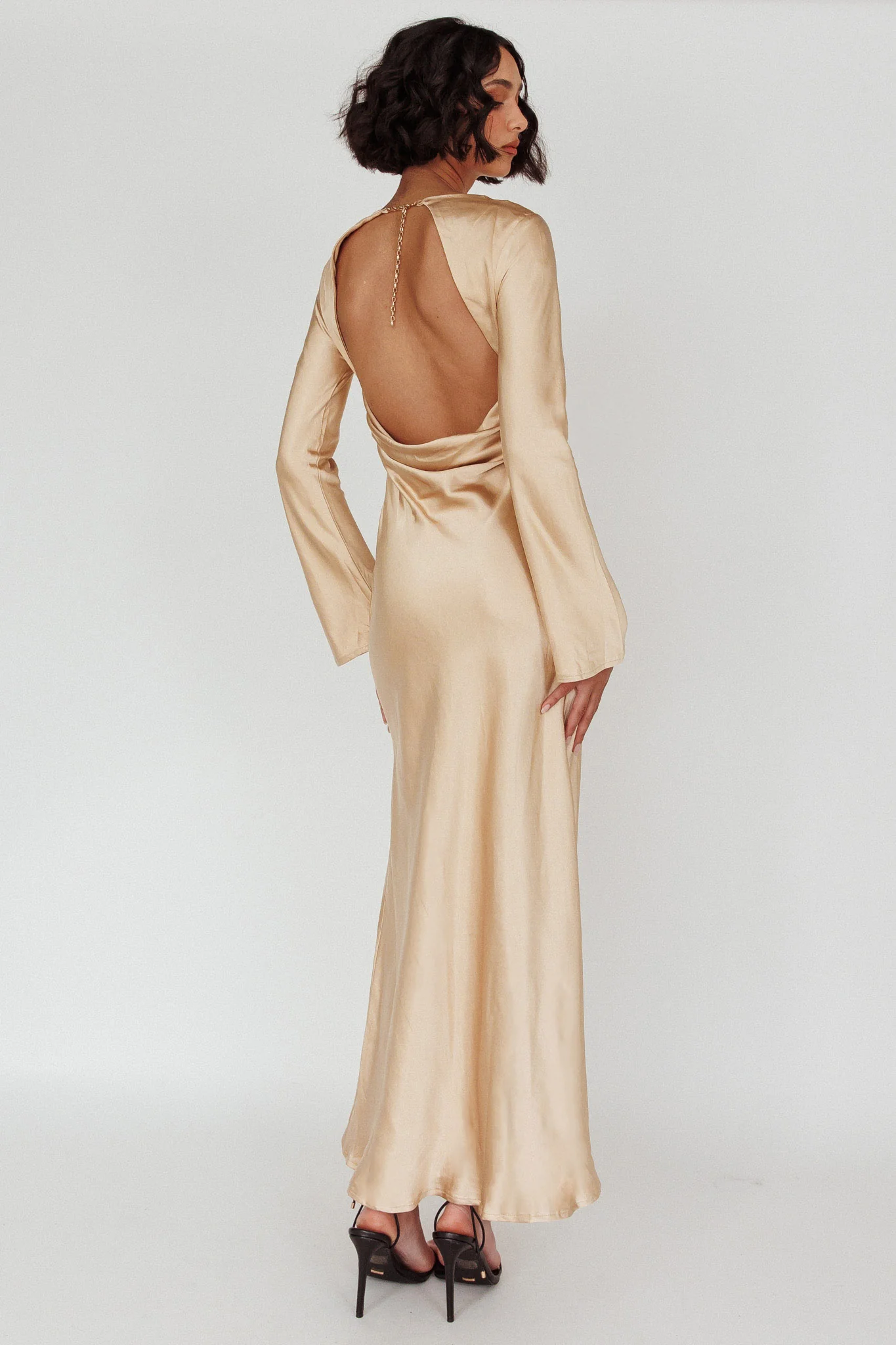Lavera Open Back Long Sleeve Dress Beige - Image 2