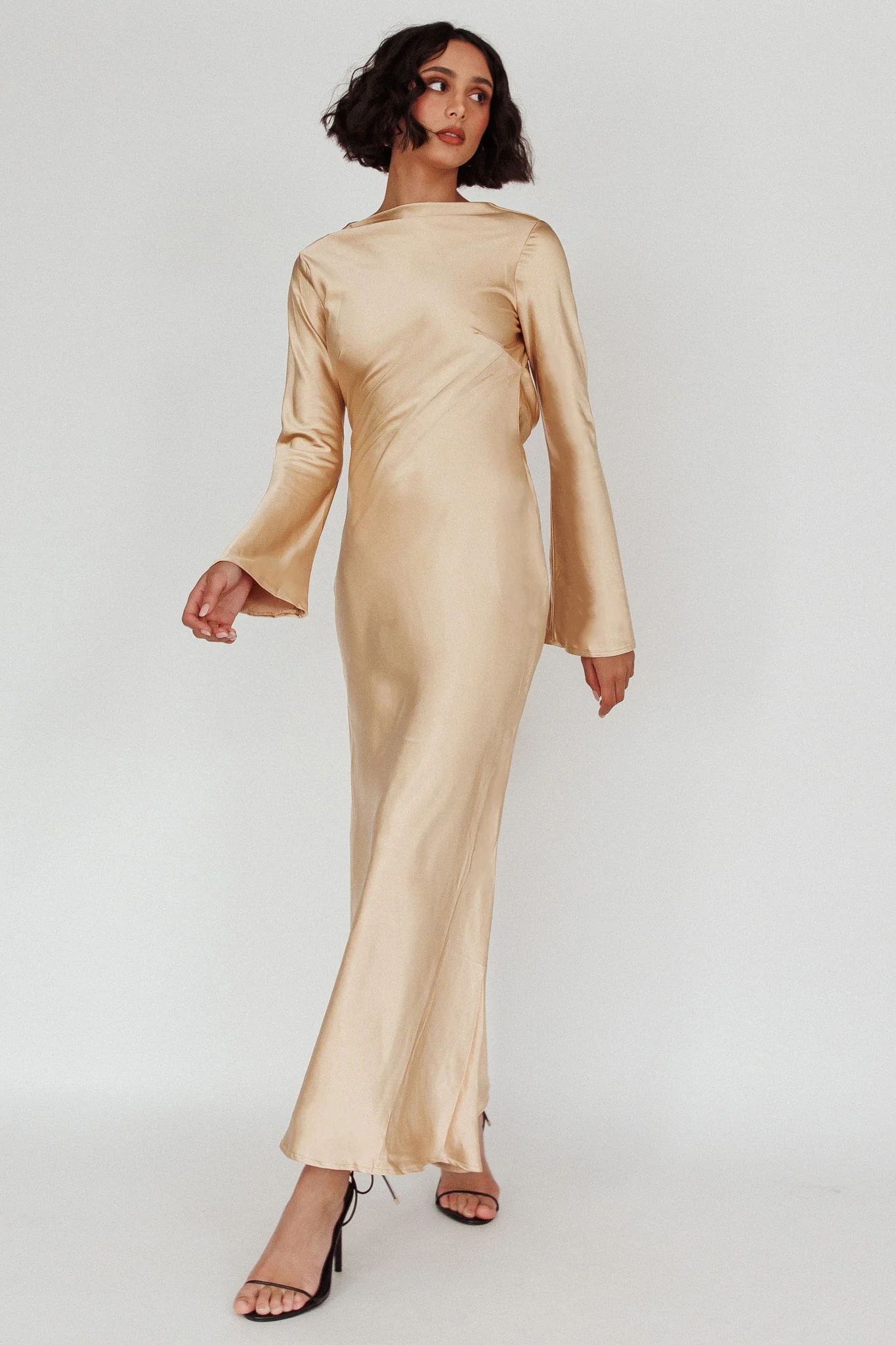 Lavera Open Back Long Sleeve Dress Beige - Image 3