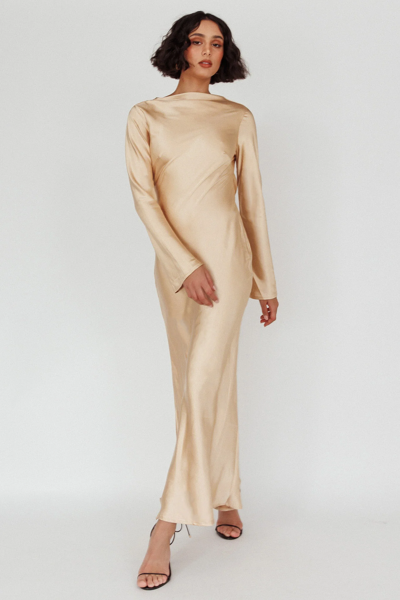 Lavera Open Back Long Sleeve Dress Beige - Image 5