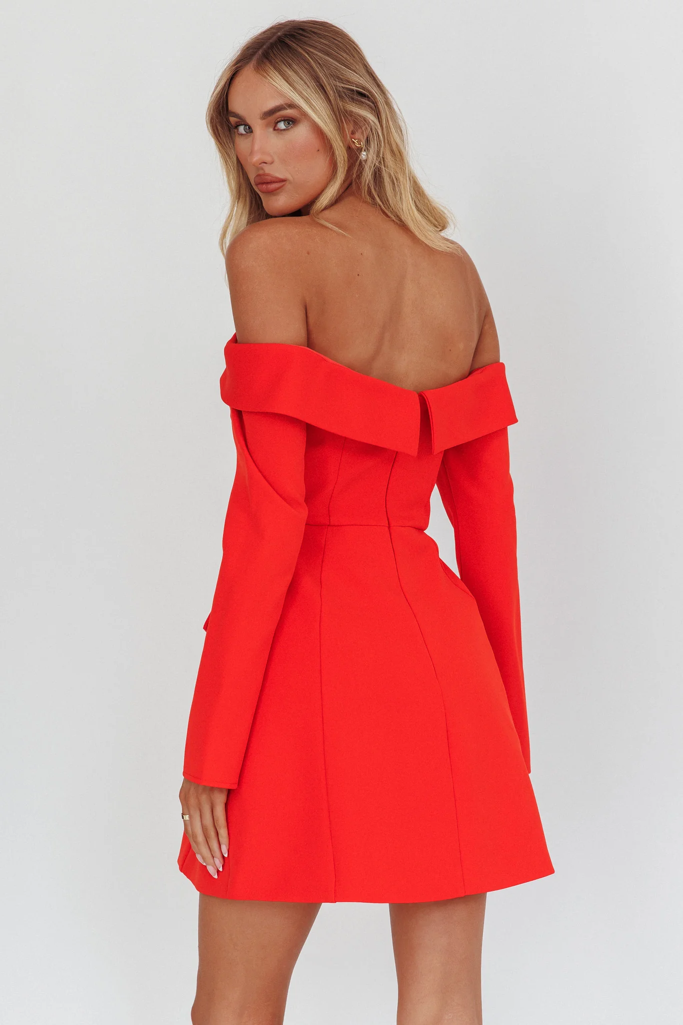 Laviniah Foldover Long Sleeve Mini Dress Red - Image 2